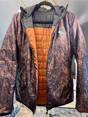 Picture Organic Quilted Hooded Reversible Jacket in Black & Rust
